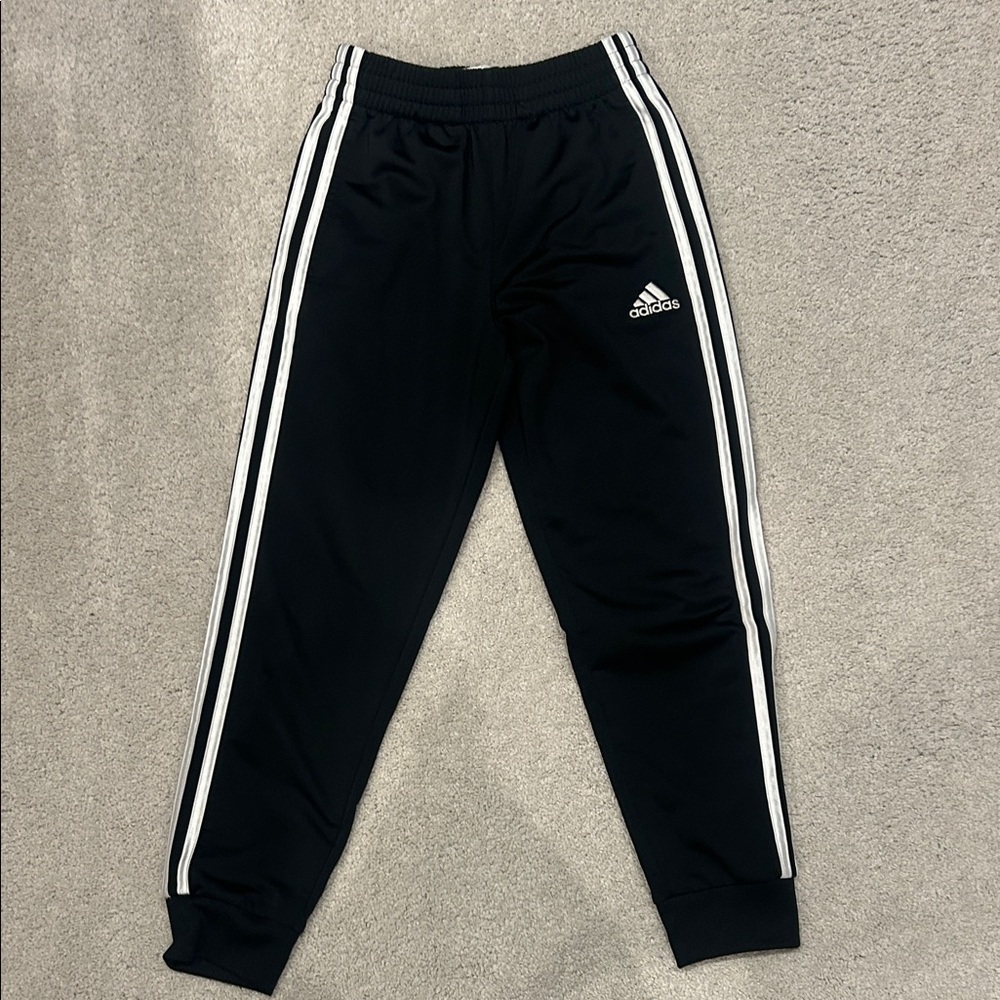 Adidas Kids Black Joggers with White Stripes
